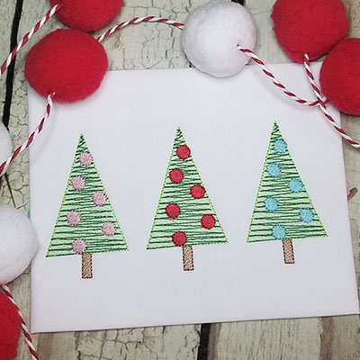 christmas tree trio machine embroidery design